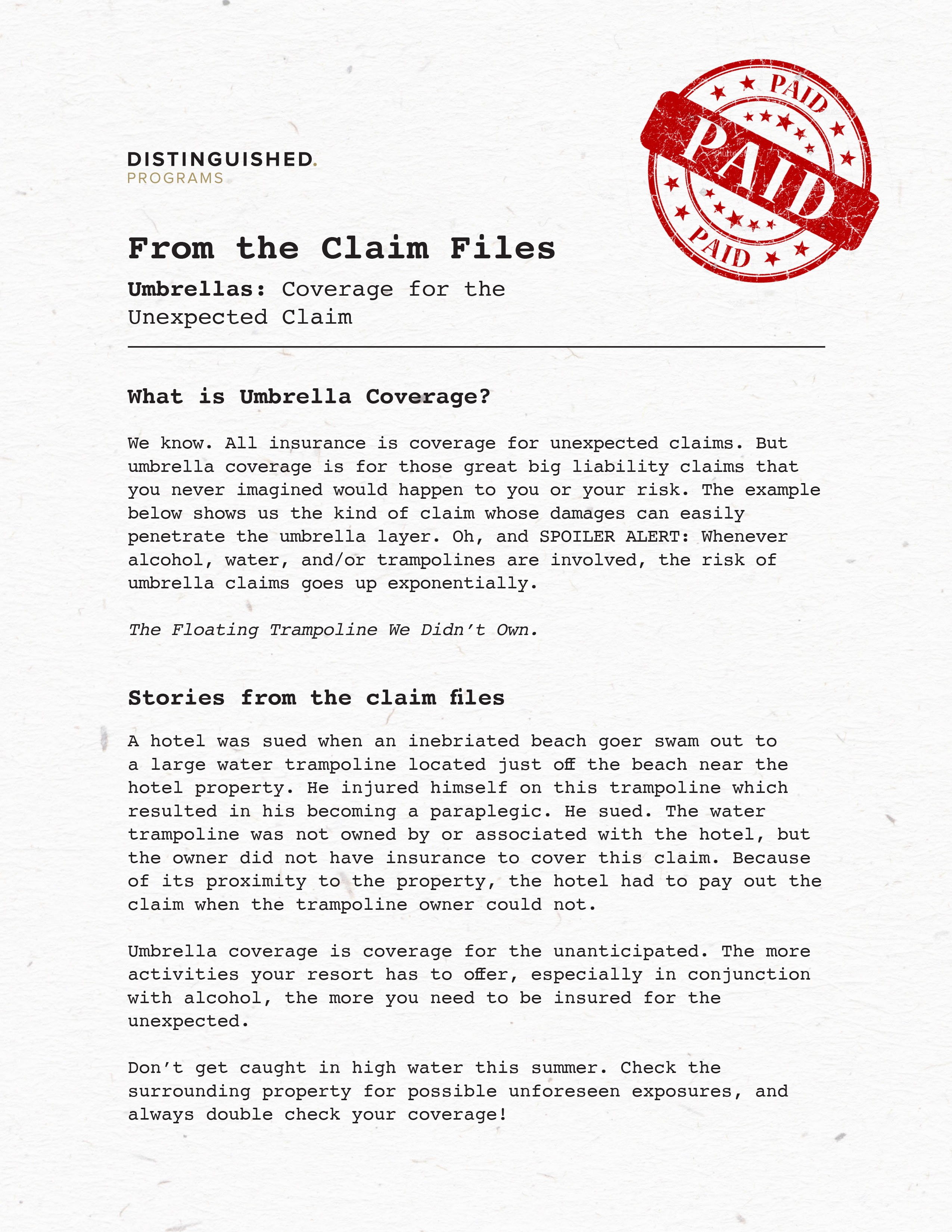 Unexpected Claim - Claim File